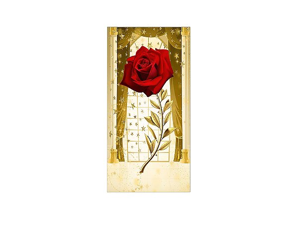 Painel De Festa Vertical 1,00 x 2,00 - Rosa Vermelha Efeito Brilhos Dourados 012