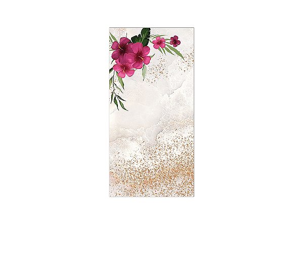 Painel De Festa Vertical 1,00 x 2,00 - Flores Rosas com Efeito Glitter 020