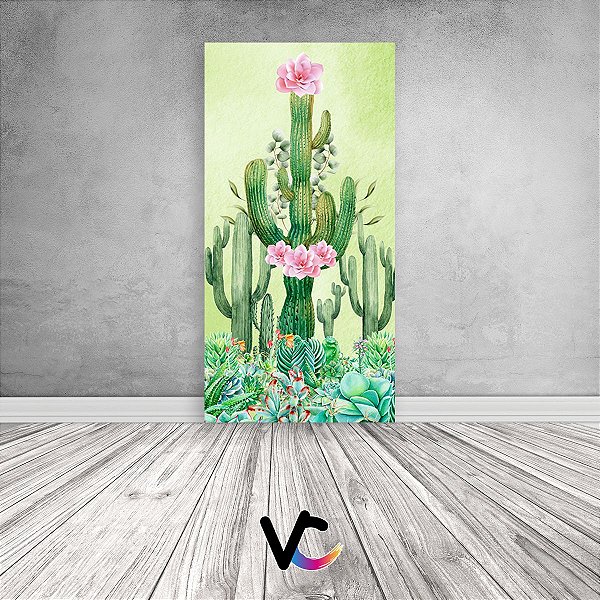 Painel De Festa Vertical 1,00 x 2,00 - Flores e Cactos 021
