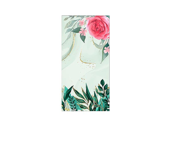 Painel De Festa Vertical 1,00 x 2,00 - Flor Rosa com Efeito Mármore Verde 024