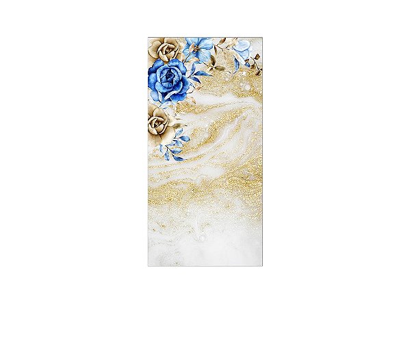 Painel De Festa Vertical 1,00 x 2,00 - Flores Azuis e Douradas 027