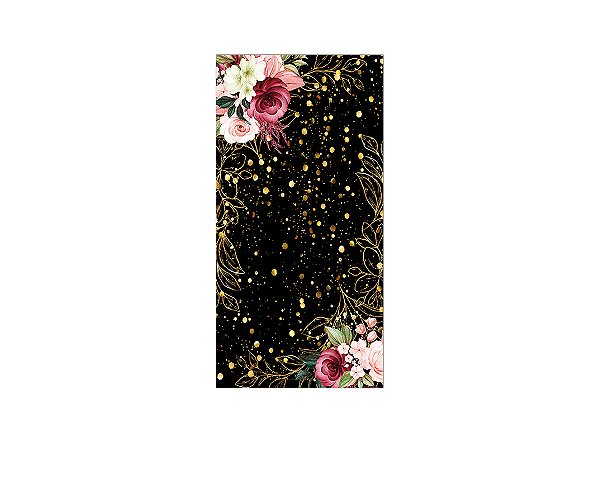 Painel De Festa Vertical 1,00 x 2,00 - Meus 15 Anos Dourado Floral 032