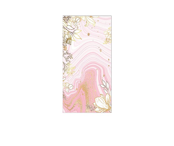 Painel De Festa Vertical 1,00 x 2,00 - Flores Efeito Mámore Rosa e Dourado 043