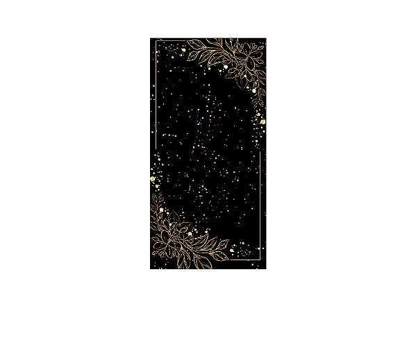 Painel De Festa Vertical 1,00 x 2,00 - Preto com Folhagens Efeito Brilhos Dourados 052