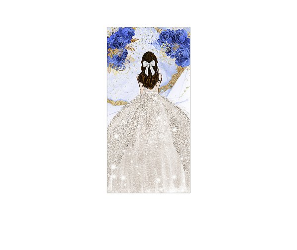 Painel De Festa Vertical 1,00 x 2,00 - Princesa Efeito Mármore com Flores Azuis 088