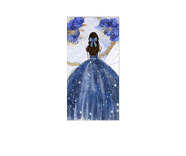Painel De Festa Vertical 1,00 x 2,00 - Princesa Vestido e Flores Azuis 089