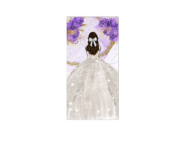 Painel De Festa Vertical 1,00 x 2,00 - Princesa Vestido Branco e Flores Lilás 090