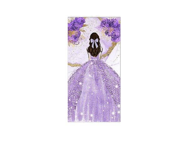 Painel De Festa Vertical 1,00 x 2,00 - Princesa Vestido e Flores Lilás 091