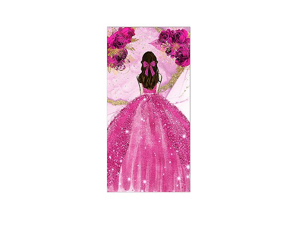 Painel De Festa Vertical 1,00 x 2,00 - Princesa Vestido e Flores Pink 093