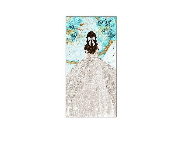 Painel De Festa Vertical 1,00 x 2,00 - Princesa Vestido Branco com Flores 094