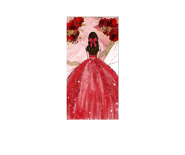 Painel De Festa Vertical 1,00 x 2,00 - Princesa Vestido e Flores Vermelhas 096