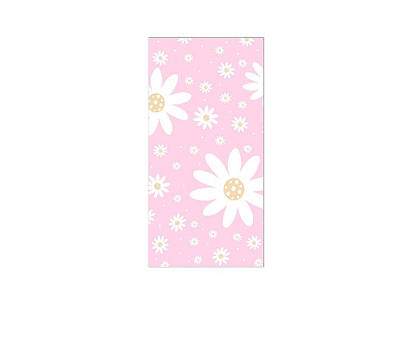 Painel De Festa Vertical 1,00 x 2,00 - Margaridas Delicadas Fundo Rosa 117