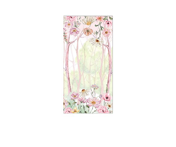 Painel De Festa Vertical 1,00 x 2,00 - Floresta Rosada com Flores Aquarela 137