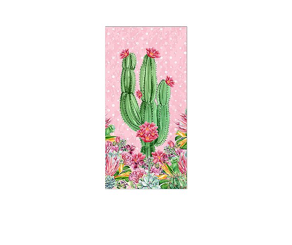 Painel De Festa Vertical 1,00 x 2,00 -  Cactos e Flores Rosas 149