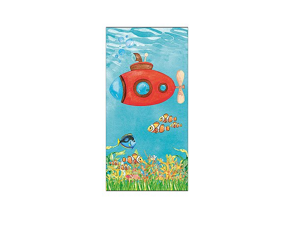 Painel De Festa Vertical 1,00 x 2,00 - Fundo do Mar Submarino Vermelho 007