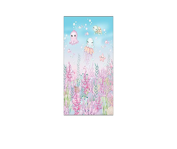 Painel De Festa Vertical 1,00 x 2,00 - Fundo do Mar Corais Rosas 009