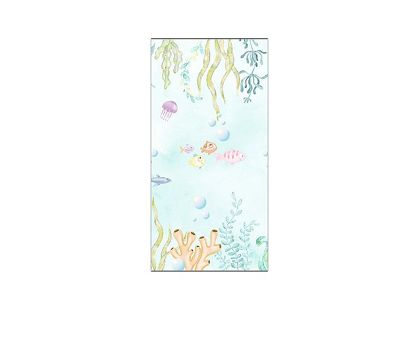 Painel De Festa Vertical 1,00 x 2,00 - Fundo do Mar Peixes e Algas Clean 013
