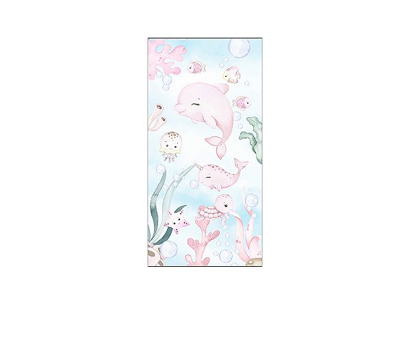 Painel De Festa Vertical 1,00 x 2,00 - Fundo do Mar Rosa Aquarela 017