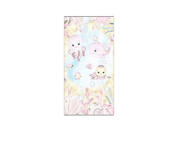 Painel De Festa Vertical 1,00 x 2,00 - Fundo do Mar Rosa e Bege Aquarela 018