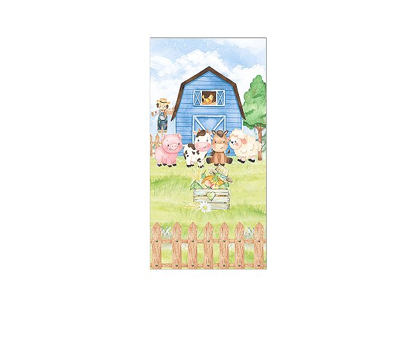 Painel De Festa Vertical 1,00 x 2,00 - Fazendinha Animais Azul 003