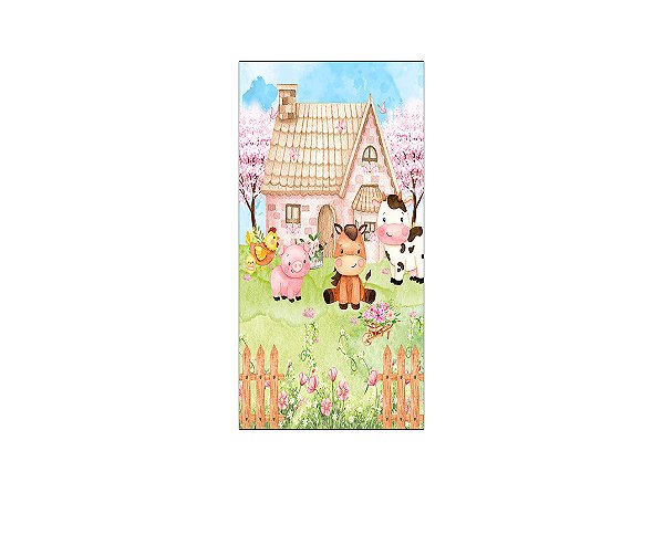 Painel De Festa Vertical 1,00 x 2,00 -  Fazendinha Rosa Cute 008