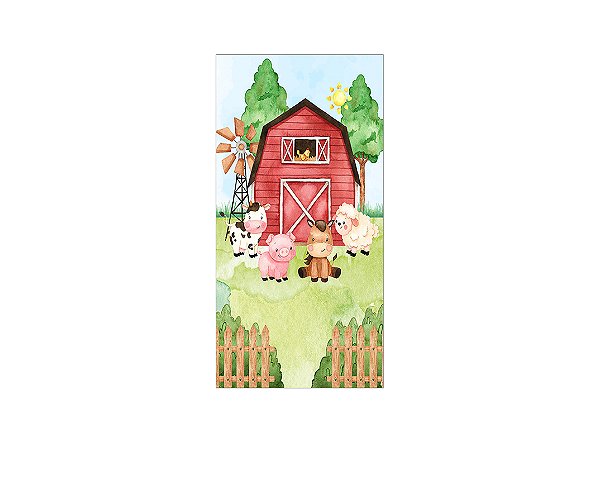 Painel De Festa Vertical 1,00 x 2,00 - Fazendinha Vermelho Cute 014