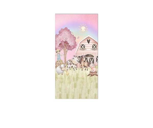 Painel De Festa Vertical 1,00 x 2,00 - Fazendinha Delicada Rosa 018