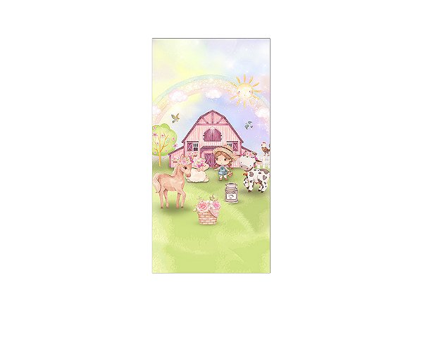 Painel De Festa Vertical 1,00 x 2,00 - Fazendinha Celeiro com Flores 019