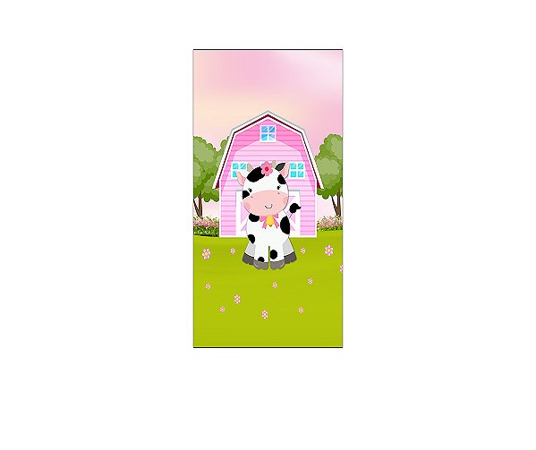 Painel De Festa Vertical 1,00 x 2,00 - Fazendinha Vaquinha Rosa 024