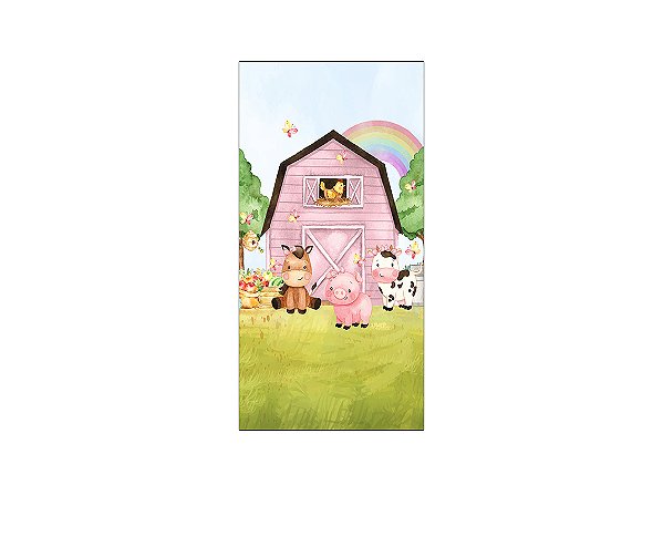 Painel De Festa Vertical 1,00 x 2,00 -  Fazendinha Rosa Menina 037