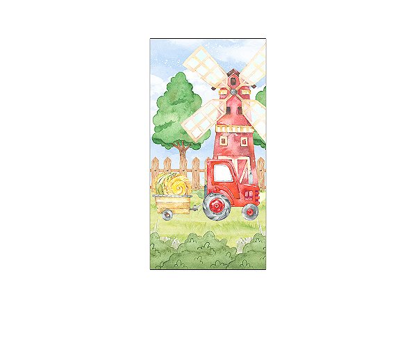 Painel De Festa Vertical 1,00 x 2,00 - Carrinho Fazendinha Vermelha 040