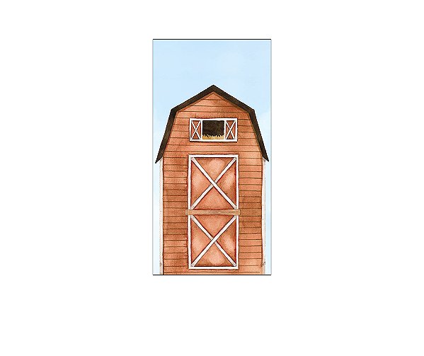 Painel De Festa Vertical 1,00 x 2,00 - Fazendinha Celeiro Aquarela Marrom 060