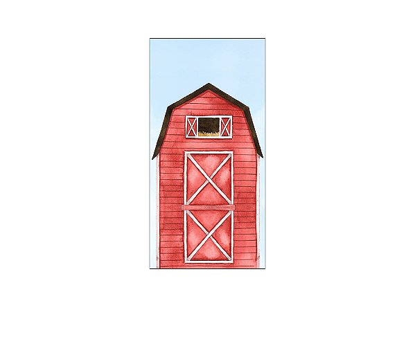 Painel De Festa Vertical 1,00 x 2,00 -  Fazendinha Celeiro Aquarela Vermelho 061