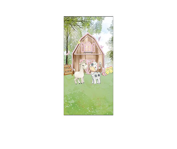 Painel De Festa Vertical 1,00 x 2,00 - Fazendinha Celeiro com Animais 065