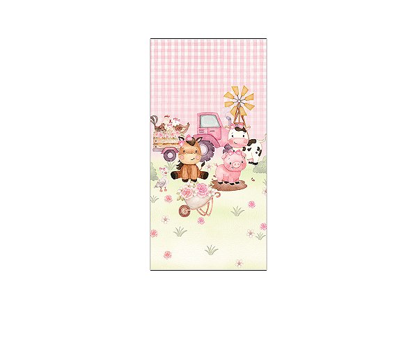 Painel De Festa Vertical 1,00 x 2,00 - Fazendinha Carrinho Rosa 068