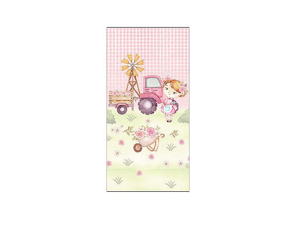Painel De Festa Vertical 1,00 x 2,00 - Fazendinha Rosa com Flores Menina 070