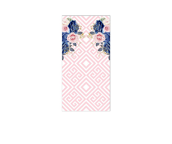 Painel De Festa Vertical 1,00 x 2,00 - Efeito Geométrico Greek Rosa com Floral Azul 005