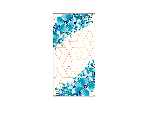 Painel De Festa Vertical 1,00 x 2,00 - Azul Efeito Geométrico Flores Azuis 008