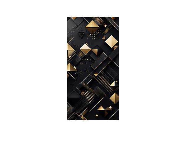 Painel De Festa Vertical 1,00 x 2,00 - Efeito Geométrico Preto com Dourado 023