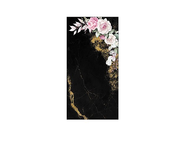 Painel De Festa Vertical 1,00 x 2,00 - Efeito Marmorizado Preto e Dourado 025