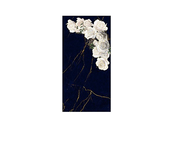 Painel De Festa Vertical 1,00 x 2,00 - Efeito Geométrico Azul Floral Branco 029