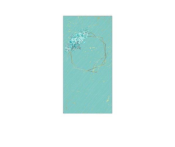 Painel De Festa Vertical 1,00 x 2,00 - Azul Esverdeado com Geométrico Dourado 038