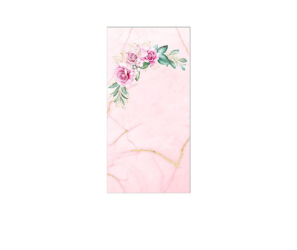 Painel De Festa Vertical 1,00 x 2,00 - Efeito Mármore Floral Rosa 069