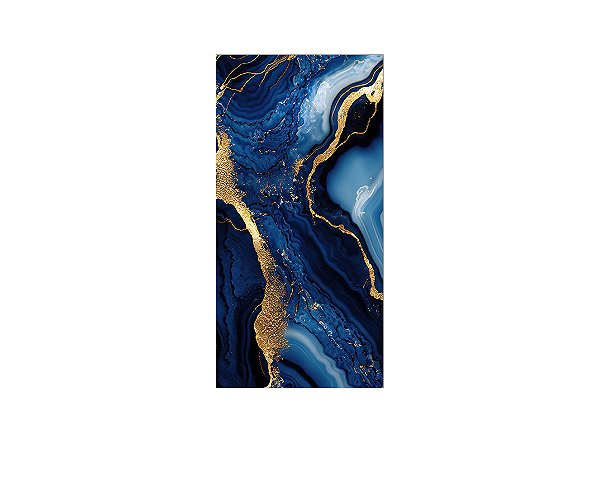 Painel De Festa Vertical 1,00 x 2,00 - Efeito Mármore Azul com Dourado 103