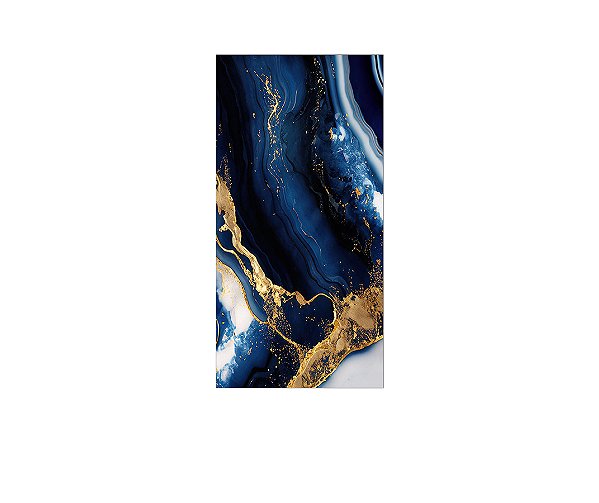 Painel De Festa Vertical 1,00 x 2,00 - Efeito Marmorizado Azul com Dourado 104