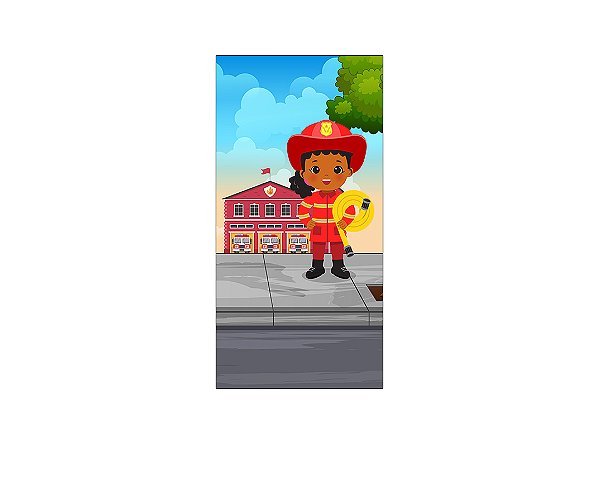 Painel De Festa Vertical 1,00 x 2,00 - Bombeira Cute na Cidade 010