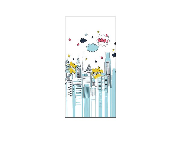 Painel De Festa Vertical 1,00 x 2,00 - Super Herói Cidade Azul 020