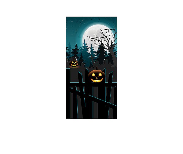 Painel De Festa Vertical 1,00 x 2,00 - Halloween Cemitério de Noite 002