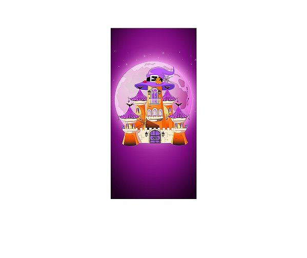 Painel De Festa Vertical 1,00 x 2,00 - Halloween Casinha da Bruxa Roxo 015