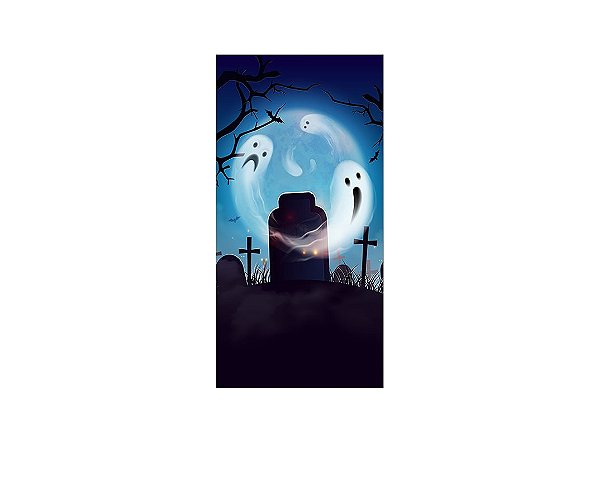 Painel De Festa Vertical 1,00 x 2,00 - Halloween Fantasmas no Cemitério 025